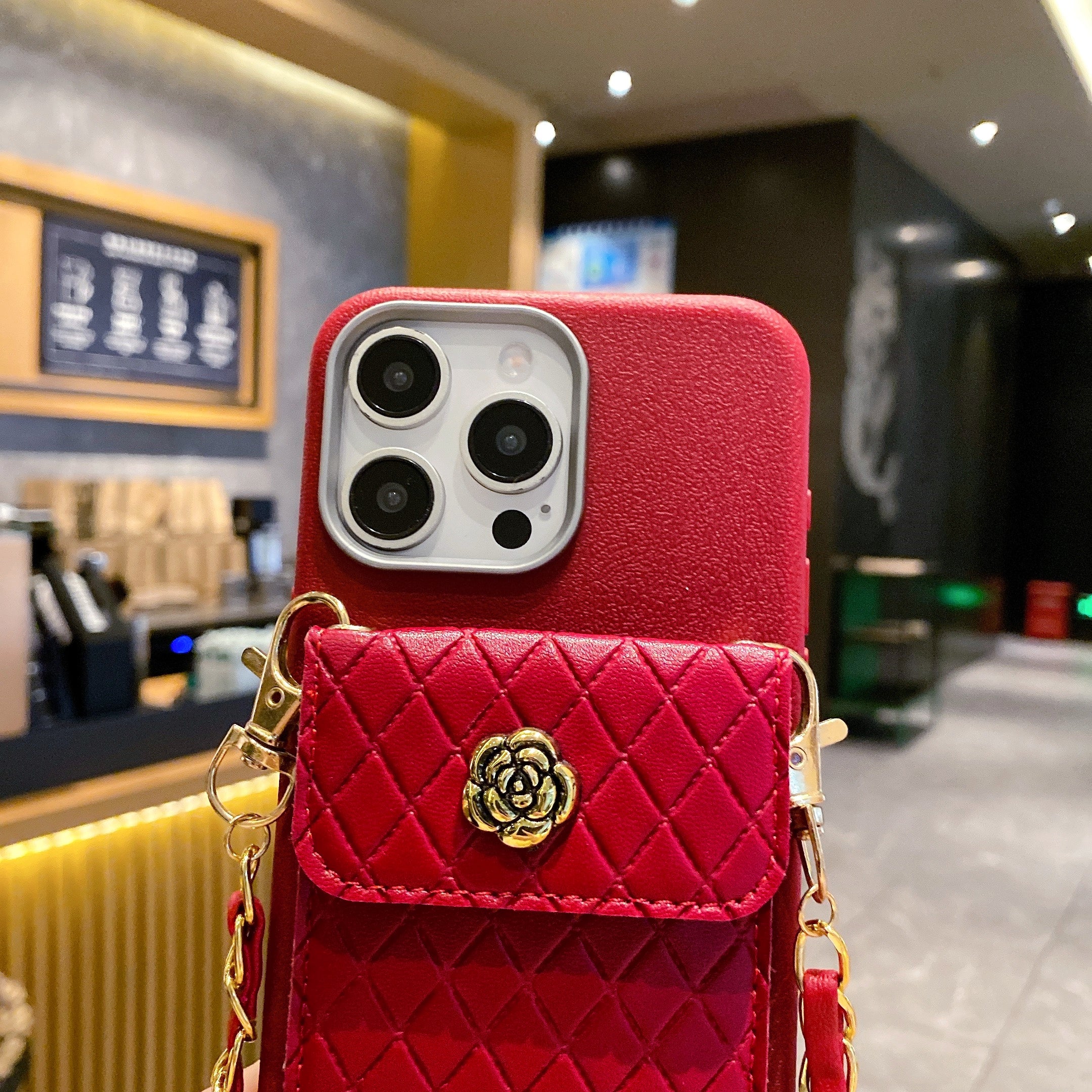 Red Diva Luxe Crossbody Gold Chain Silicone Phone Cases For iPhone