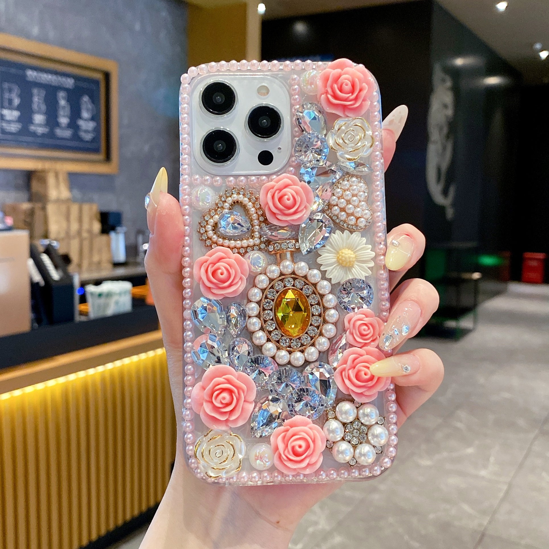 Rose Gold Crystal Charm Silicone Phone Cases For iPhone