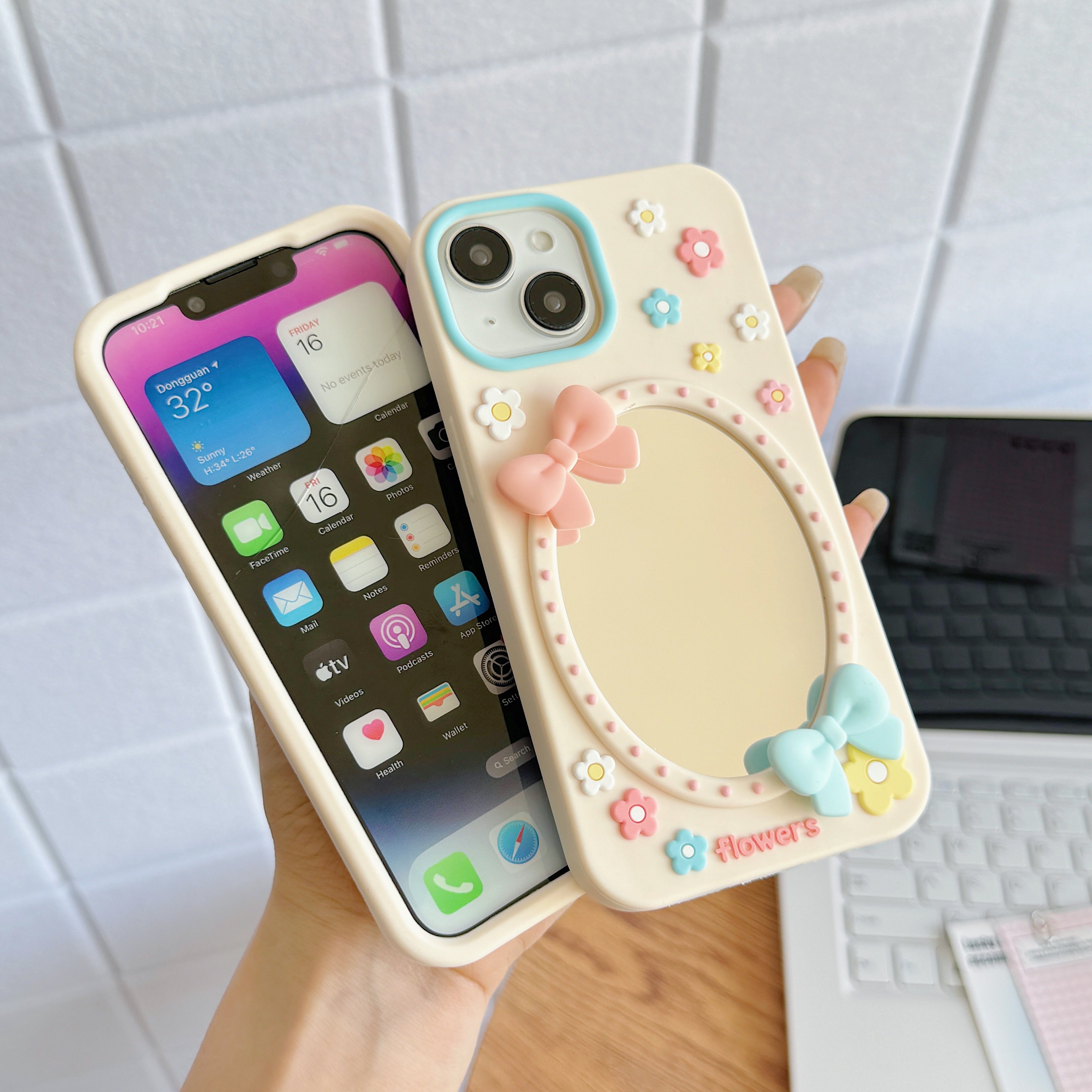 Soft Glam Floral With Pastel Ribbon Silicone Phone Cases For iPhone
