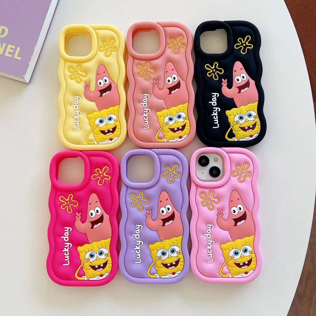 Pink Wavy SpongeBob Edition Silicone Phone Cases For iPhone