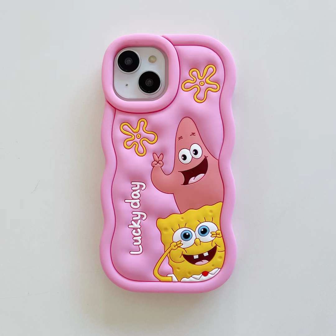 Pink Wavy SpongeBob Edition Silicone Phone Cases For iPhone