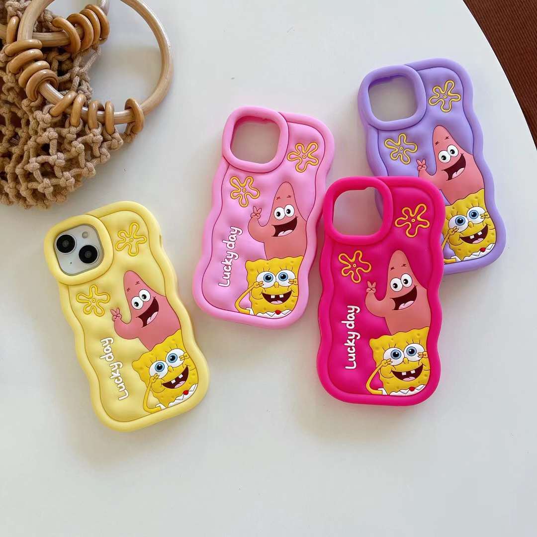 Pink Wavy SpongeBob Edition Silicone Phone Cases For iPhone