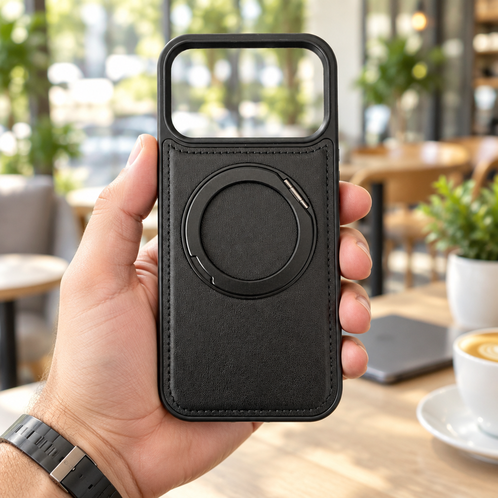 Vegan Leather Cover with MagSafe Ring For iPhone