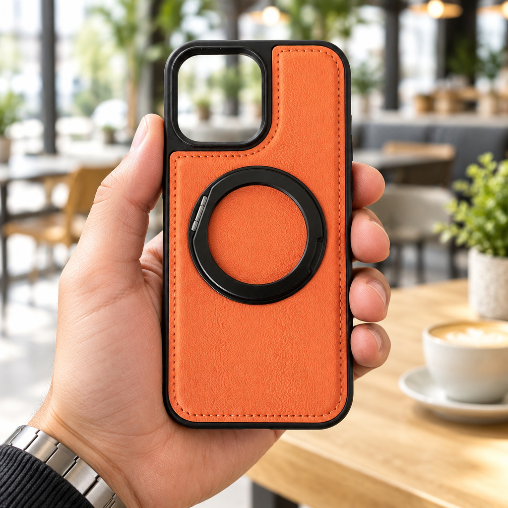 Vegan Leather Cover with MagSafe Ring For iPhone