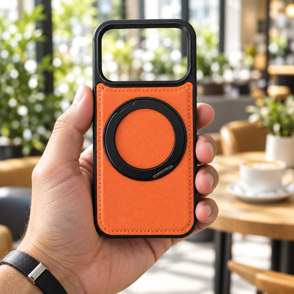 Vegan Leather Cover with MagSafe Ring For iPhone