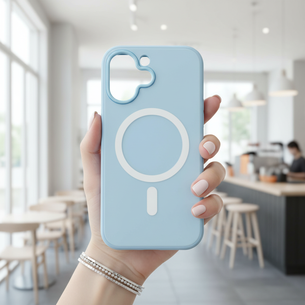 Cloud Blue Frost Wireless Charging Ready Silicone Phone Cases For iPhone