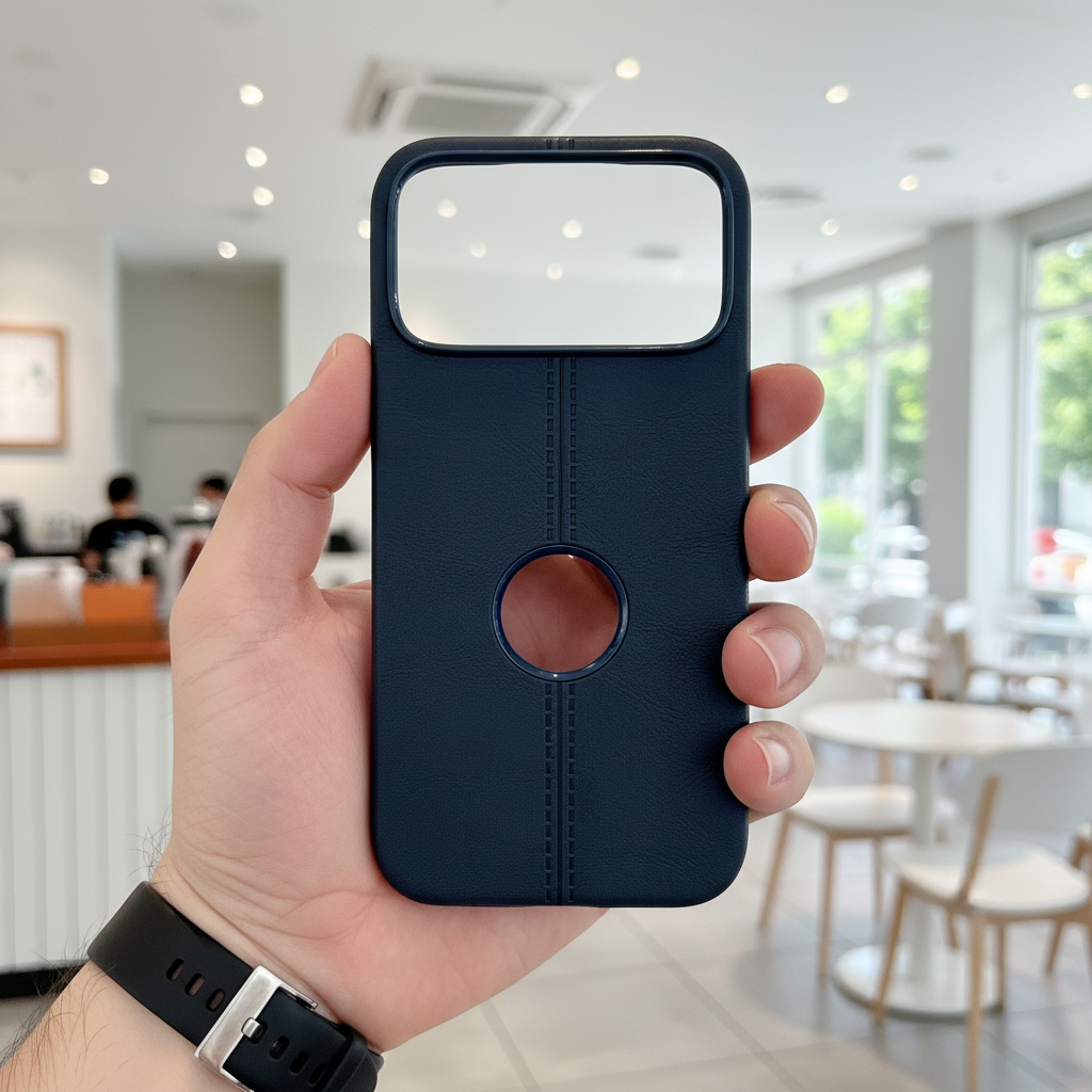 Premium Black Leather Phone Case with Logo Cut & Matte Finish Silicone Phone Case For iPhone